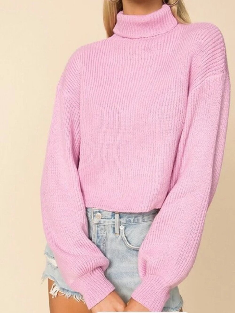 Revolve Superdown Pink Cropped Turtleneck Sweater xs